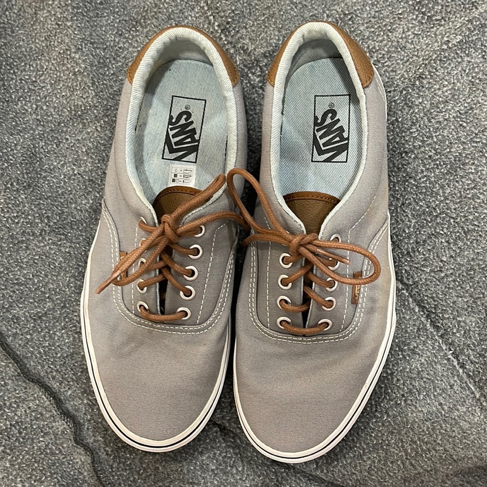 Grey Vans with Brown Laces and White Trim - Size 9 men / 10.5 women